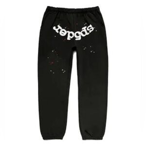 sp5der Black Cotton Fleece Sweatpants Stars Men's Size M Drawstring Pockets